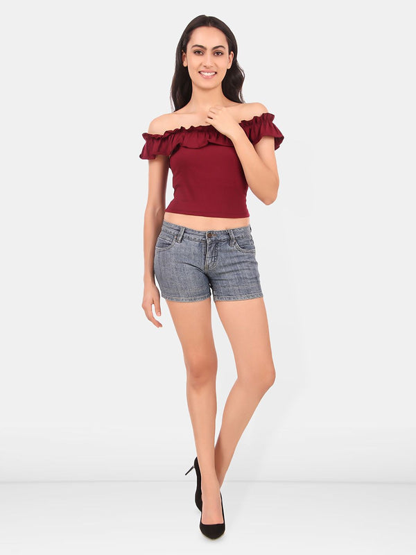 Be You Off-Shoulder Ruffles Cotton Bardot Crop Top