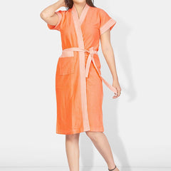 Be You Two-Tone, Fashion Orange Solid Cotton Drawstring Knee Length Bath Robe