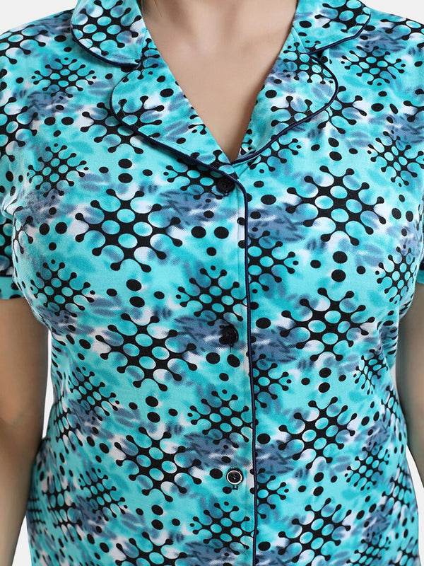 Be You Geometric Printed Lapel Collar Night Suit