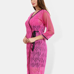 Be You Floral Lace Shoulder Straps Satin Nightdress With Robe
