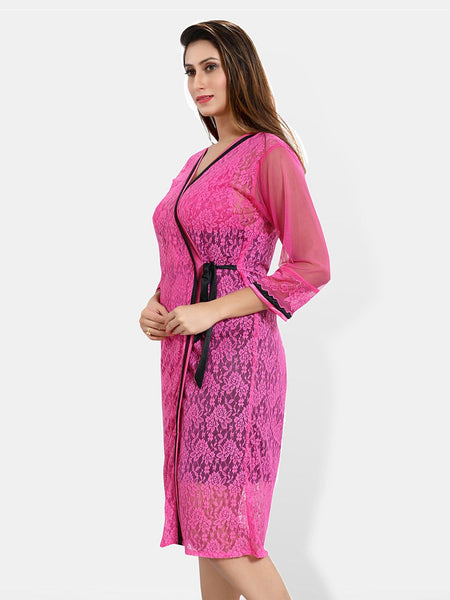 Be You Floral Lace Shoulder Straps Satin Nightdress With Robe