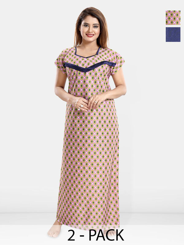 Be You Women Pack Of 2 Printed Maxi Nightdress