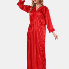 Be You V Neck Lace Up Details Satin Maxi Nightdress With Robe