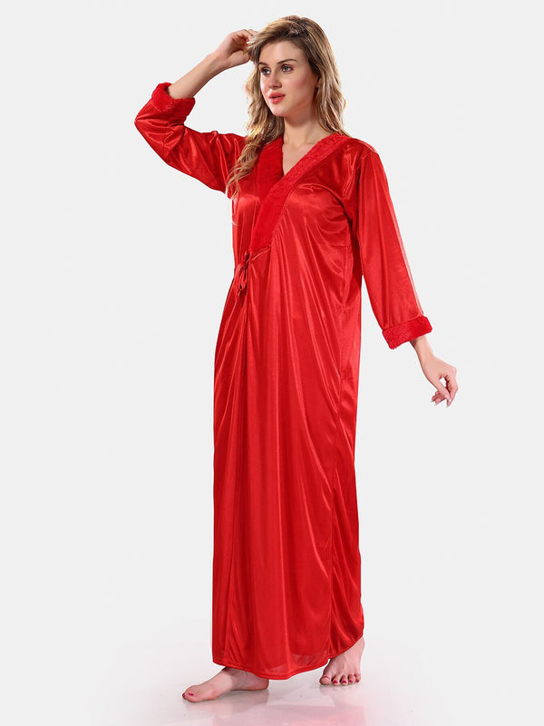 Be You V Neck Lace Up Details Satin Maxi Nightdress With Robe