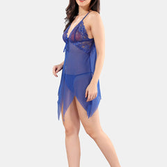 Be You Net Self Design Baby Doll Dress With Thong