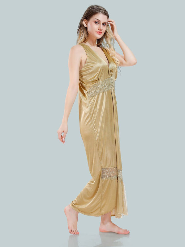 Be You V Neck Lace Up Details Satin Nightdress With Robe