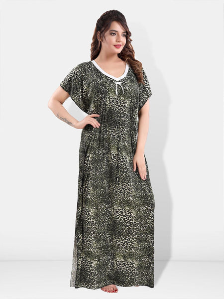 Be You Animal Printed V-Neck Satin Kaftan Nightdress