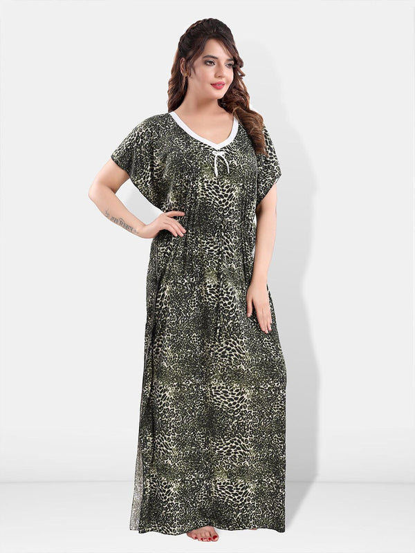 Be You Animal Printed V-Neck Satin Kaftan Nightdress