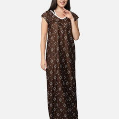 Be You Brown Printed Maxi Nightdress