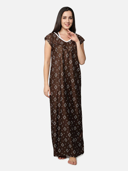 Be You Brown Printed Maxi Nightdress
