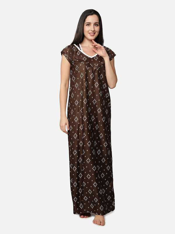 Be You Brown Printed Maxi Nightdress
