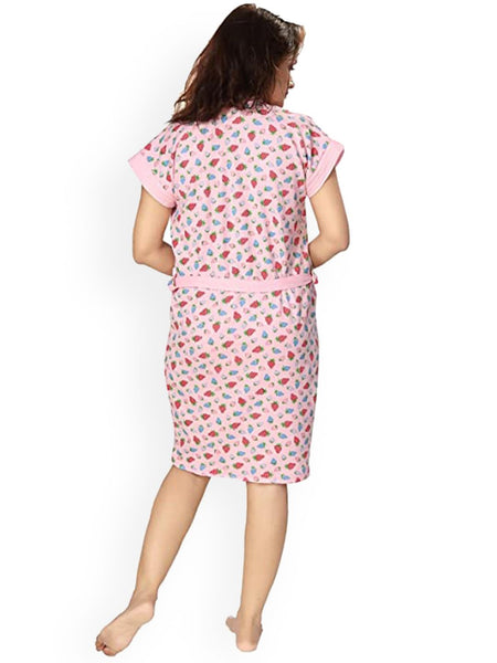 Be You Women Printed Cotton Anti-bacterial Super Soft Bath Robe With Belt