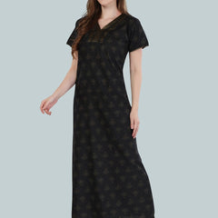 Be You Black Printed Maxi Nightdress