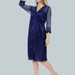 Be You Solid Lace Details Satin Nighty with Robe
