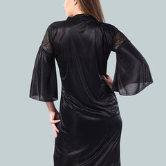 Be You Women Black Nightdress With Robe