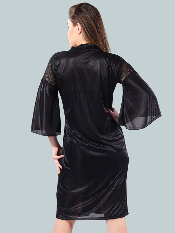 Be You Women Black Nightdress With Robe