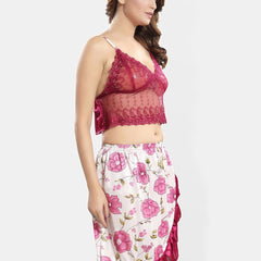 Be You Self Design Shoulder Strap Satin Nightdress