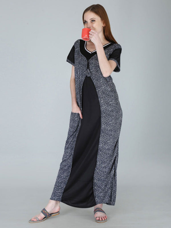 Be You Women Printed Satin Maxi Nightdress