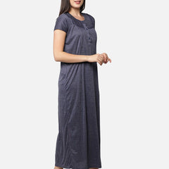 Be You Women Blue Printed Cotton Blend Maxi Maternity Nightdress