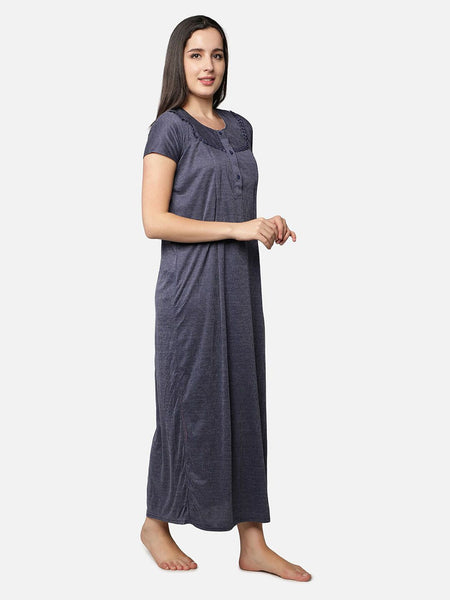 Be You Women Blue Printed Cotton Blend Maxi Maternity Nightdress
