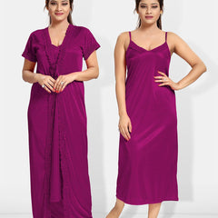 Be You V-Neck Satin Maxi Wrap Nightdress With Robe