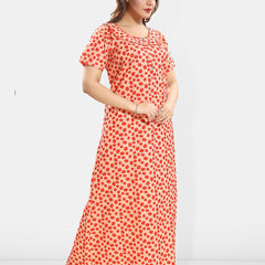 Be You Polka Dots Printed Round Neck Pure Cotton Maxi Nightdress