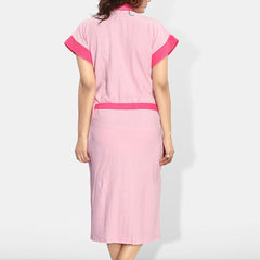 Be You Two-Tone, Fashion Pink Solid Cotton Drawstring Knee Length Bath Robe-L/XL