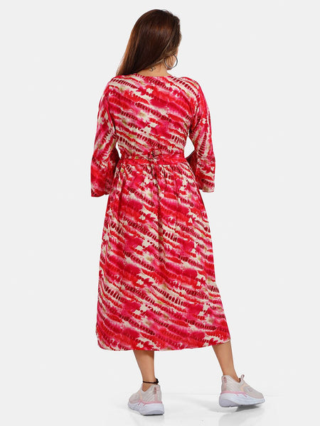 Be You Abstract Printed Bell Sleeves Maternity Fit and Flare Dress
