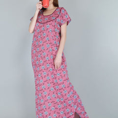 Be You Women Printed Maternity Maxi Nightdress