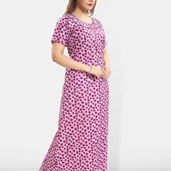 Be You Polka Dots Printed Round Neck Pure Cotton Maxi Nightdress