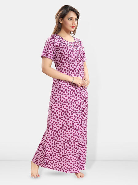 Be You Polka Dots Printed Round Neck Pure Cotton Maxi Nightdress