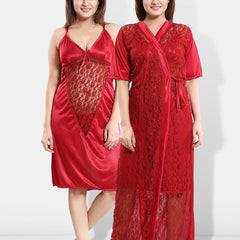 Be You Self Design V-Neck Maxi Nightdress with Robe