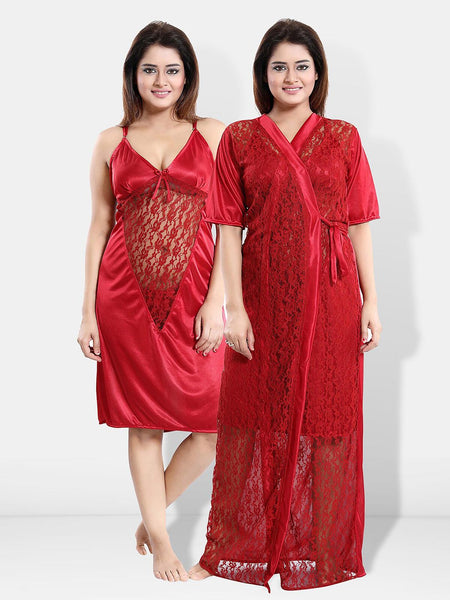 Be You Self Design V-Neck Maxi Nightdress with Robe