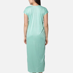 Be You Women Green Embroidered Maxi Maternity Nightdress