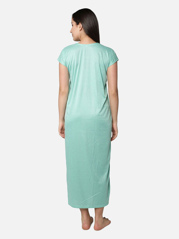 Be You Women Green Embroidered Maxi Maternity Nightdress