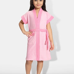Be You Two-Tone Pink Solid Cotton Drawstring Knee Length Bath Robe