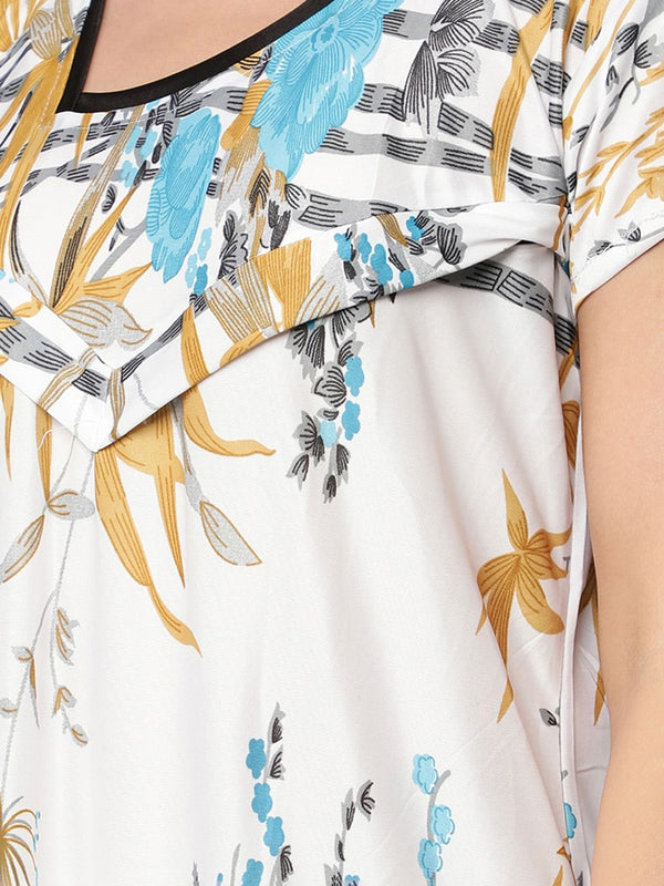 Be You White Printed Feeding Nightdress