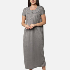 Be You Women Grey Printed Maxi Maternity Nightdress
