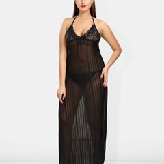 Be You Self Design Net Halter Neck Baby Doll With Brief