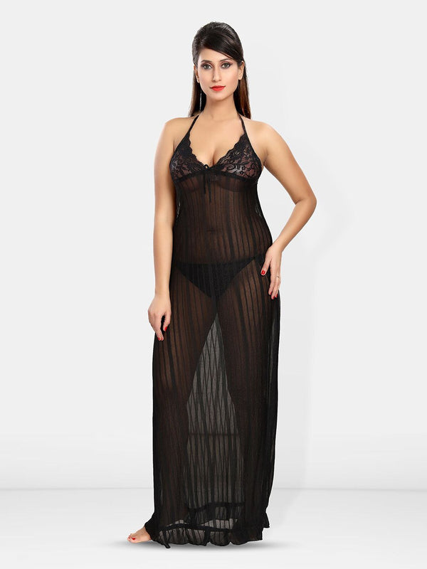 Be You Self Design Net Halter Neck Baby Doll With Brief