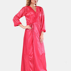 Be You V-Neck Lace Up Details Satin Maxi Nightdress With Robe