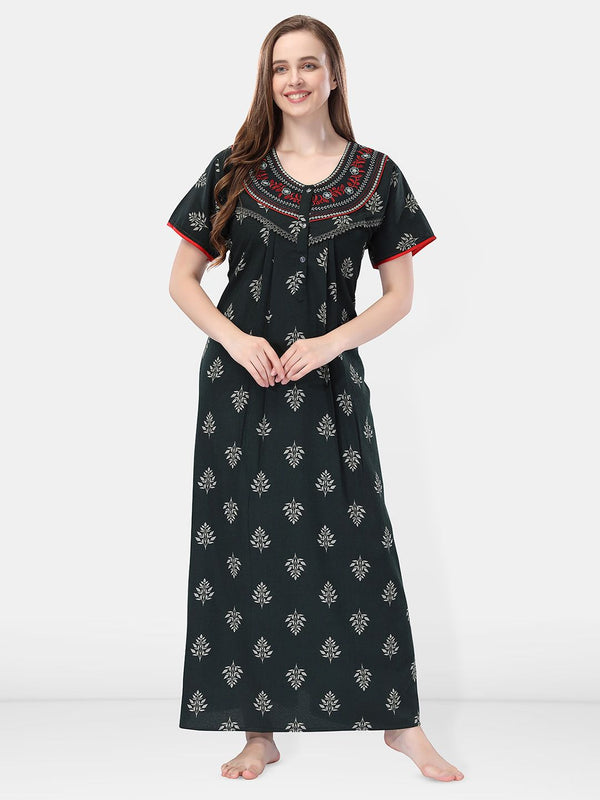Be You Green Embroidered Maxi Nightdress