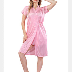 Be You Solid Lace Details Satin Nighty with Robe
