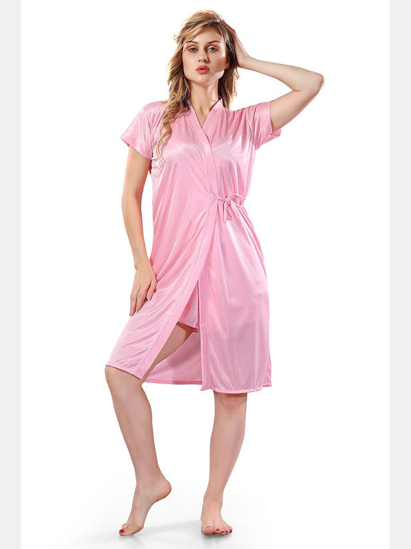 Be You Solid Lace Details Satin Nighty with Robe