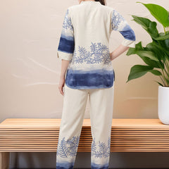 Be You Printed Mandarin Collar Tunic With Trousers