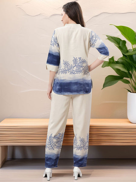 Be You Printed Mandarin Collar Tunic With Trousers