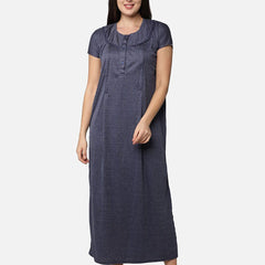 Be You Women Blue Printed Cotton Blend Maxi Maternity Nightdress