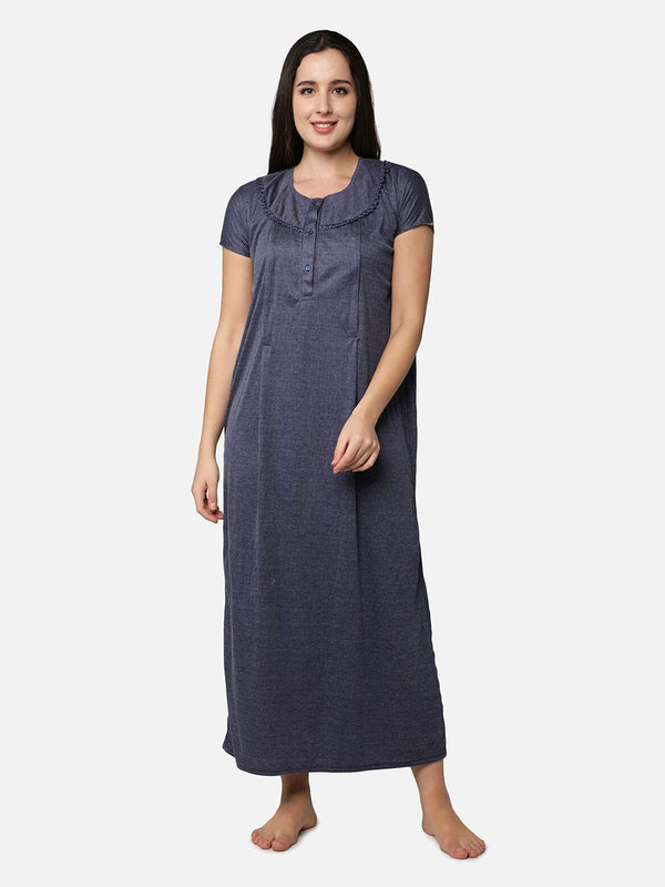Be You Women Blue Printed Cotton Blend Maxi Maternity Nightdress