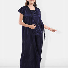 Be You Square Neck Satin Night Suit With Robe