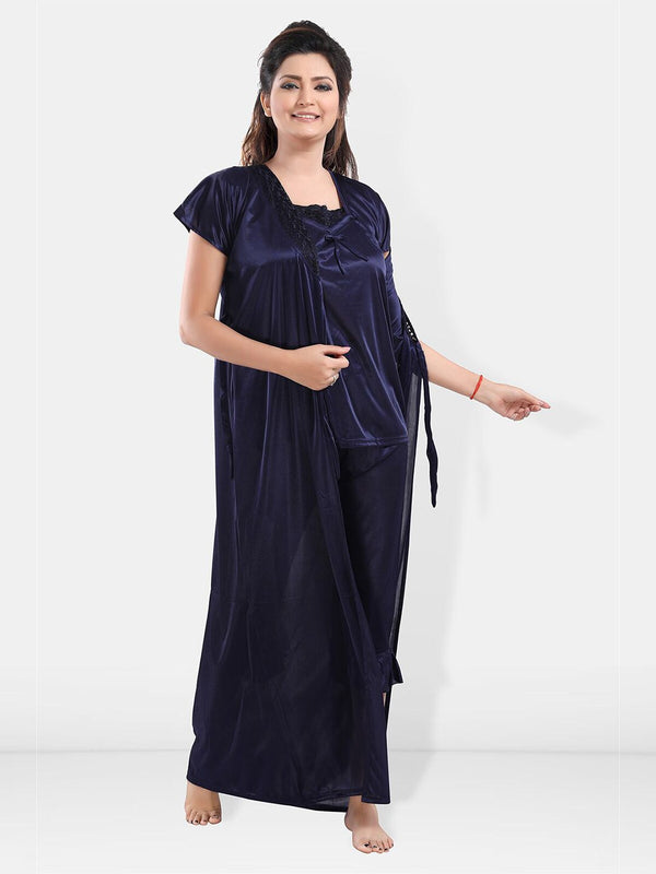 Be You Square Neck Satin Night Suit With Robe